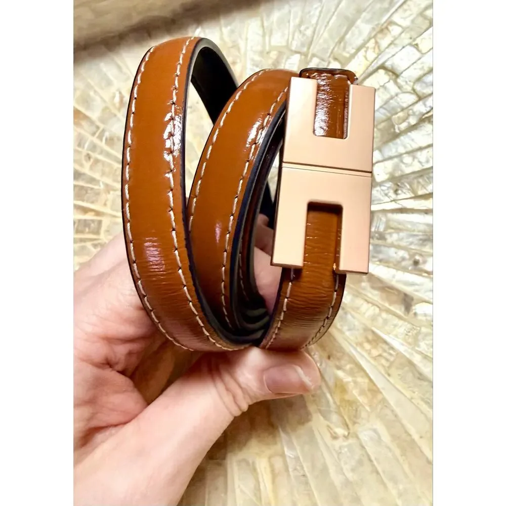 Reversible Brown & Black Faux Leather Belt Gold Buckle 28”-35”
